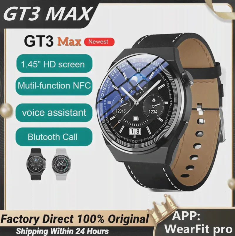Новинка 2022, круглые Смарт-часы GT3 MAX с цветным HD экраном 1,45 дюйма, мужские Смарт-часы Porsche Design NFC pk Huawei watch 3 Pro (art.: 3920bf04d1329)-2